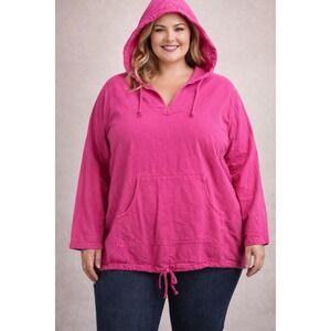 Soft Surroundings Women's 2X Pink Hooded Pullover 100% Cotton Made USA